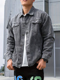 kkboxly  Men's Loose Fit Denim Jacket, Casual Street Style Lapel Button Up Jacket