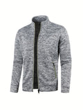 kkboxly  Warm Stand Collar Jacket, Men's Casual Comfortable Zip Up Zipper Pockets Knitted Cardigan For Fall Winter
