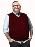Plus Size Men's Solid Knit Sweater, Fashion Casual Sleeveless V-neck Pullover Sweater For Spring/autumn, Men Clothing