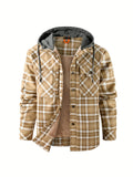 Men's Warm Fleece Hooded Plaid Retro Coat For Fall Winter