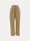 2025 kkboxly  Solid Drawstring Straight Leg Pants, Casual Pocket Pants For Spring & Summer, Women's Clothing