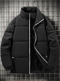 kkboxly  Men's Warm Padded Jacket, Casual Lapel Puffer Coat For Fall Winter