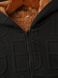 kkboxly  Boys Casual Textured Non Stretch Hooded Fleece Lining Zip Up Jacket, Kids Clothing For Spring Fall