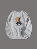 kkboxly  Dope Teddy Bear Print Sweatshirt, Men's Casual Graphic Design Slightly Stretch Crew Neck Pullover Sweatshirt For Spring Fall