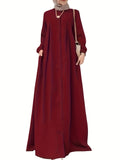 kkboxly  Solid Button Front Abaya Dress, Elegant Long Sleeve Maxi Length Dress, Women's Clothing