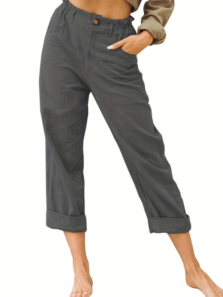 kkboxly  Solid Elastic Waist Pants, Casual Wide Leg Pants For Spring & Summer, Women's Clothing