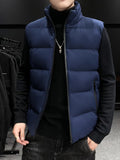 Warm Winter Vest, Men's Casual Zipper Pockets Zip Up Vest For Fall Winter