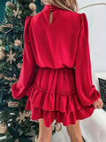 kkboxly  Ruffle Trim Layered Dress, Casual Solid Long Sleeve Dress, Women's Clothing
