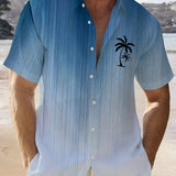 kkboxly  Stylish Hawaiian Resort Shirt for Men - Plus Size Coconut Tree Print Gradient Lapel Collar Summer Clothing for Vacation/Leisurewear