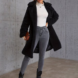Slant Pockets Lapel Plush Jacket, Casual Long Sleeve Jacket For Fall & Winter, Women's Clothing