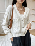kkboxly  V Neck Loose Cardigans, Casual Solid Drop Shoulder Long Sleeve Spring Fall Knit Cardigan, Women's Clothing
