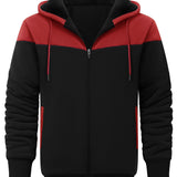 kkboxly  Warm Thick Fleece Lined Coat Solid Color Men's Hooded Jacket Fleece Lined Casual Long Sleeve Sherpa Lined Hoodies With Zipper Hooded Coat For Autumn Winter
