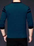 kkboxly  Men's Geometric Pattern Knitted Sweater, Casual Mid Stretch Breathable Pullover For Outdoor, Men's Clothing