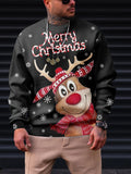 kkboxly  Christmas Elk Print Trendy Sweatshirt, Men's Casual Graphic Design Crew Neck Pullover Sweatshirt For Men Fall Winter