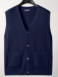 Loose Fit High Stretch Cardigan Vest, Men's Casual Vintage Style V Neck Button Up Cardigan Vest For Fall Winter