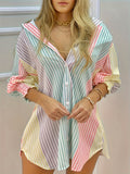 kkboxly   Colorful Striped Print Shirt, Elegant Button Front Collar Random Printing Shirt, Women's Clothing
