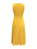 kkboxly Solid Slim Waist Tank Dress, Casual Crew Neck Sleeveless Maxi Dress, Women's Clothing
