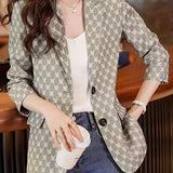Allover Print Lapel Blazer, Casual Single Breasted Long Sleeve Outerwear, Women's Clothing