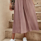 kkboxly  Solid Pleated Cropped Pants, Elegant Wide Leg Versatile Pants, Women's Clothing