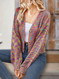 Tie Dye Button Front Knit Cardigan, Casual V Neck Long Sleeve Sweater, Women's Clothing