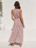 kkboxly  Floral Print Halter Neck Dress, Tie Waist Sleeveless Casual Dress For Summer & Spring, Women's Clothing