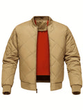 kkboxly  Warm Zipper Pocket Stand Collar Jacket, Men's Casual Solid Color Zip Up Cotton Padded Jacket For Fall Winter Outdoor