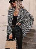kkboxly  Plus Size Casual Coat, Women's Plus Houndstooth Bat Sleeve Open Front Oversized Cardigan