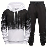 kkboxly  Gradient Style Print Men's 2 Pieces Outfits, Men's Pocket Hoodie And Drawstring Sports Trousers, Men's Casual Wear For Spring And Autumn