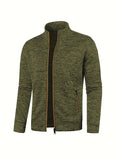 kkboxly  Warm Stand Collar Jacket, Men's Casual Comfortable Zip Up Zipper Pockets Knitted Cardigan For Fall Winter