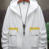 kkboxly  Lightweight Hooded Windbreaker Sun-protective Jacket, Men's Casual Zip Up Jacket Coat For Spring Fall Outdoor Hiking Camping Cycling
