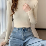 Turtleneck Rib Knit Sweater, Sexy Solid Slim Long Sleeve Sweawter, Women's Clothing