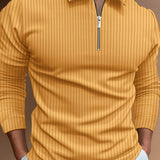 kkboxly  Vertical Stripe Men's Casual Long Sleeve Zipper Polo Shirts, Lapel Collar Tops Pullovers, Men's Clothing For Spring Autumn