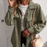 kkboxly  Button Front Solid Jacket, Casual Long Sleeve Versatile Outerwear, Women's Clothing