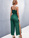 kkboxly  Boho Split Wide Leg Cami Jumpsuit, Sexy V-neck Backless Belted Jumpsuit, Women's Clothing