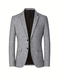 kkboxly  Father's Day Gift, Two Button Blazer, Men's Casual Solid Color Flap Pocket Lapel Sports Coat For Spring Fall Business