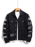 kkboxly  Men's Letter Print Denim Jacket, Casual Street Style Denim Jacket
