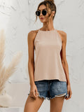 kkboxly  Asymmetric Halter Top, Solid Color Crew Neck Halter Top, Casual Tops For Spring & Summer, Women's Clothing