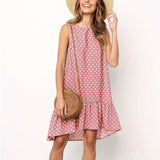 Kkboxly  Polka Dot Ruffle Hem Dress, Casual Crew Neck Sleeveless Tank Dress, Women's Clothing
