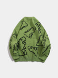 kkboxly  Cute Cartoon Dinosaur Pattern Knitted Sweater, Men's Casual Warm Slightly Stretch Round Neck Pullover Sweater For Fall Winter