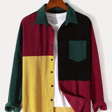 kkboxly  Fashionable And Simple Men's Long Sleeve Multicolor Patchwork Casual Lapel Simple Jacket, Trendy And Versatile, Suitable For Dates