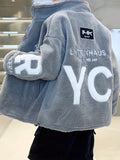 kkboxly  kkboxly  Boys Fleece Thick Coat Letter Print Full Zip Jacket For Autumn And Winter, Everyday