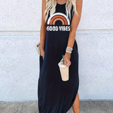 kkboxly Feel the Good Vibes in This Stylish Letter Print Dress - Perfect for Any Season!