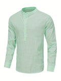 kkboxly  Classic Design Cotton Boat Neck Henley Shirt, Men's Casual Loose Fit Vintage Style Long Sleeve Henley Shirt For Spring Summer