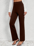 kkboxly  Solid High Waist Pants, Casual Long Pants For Spring & Fall, Women's Clothing