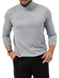 kkboxly  Cotton Blend Turtle Neck Knitted Slim Sweater, Men's Casual Warm Solid High Stretch Pullover Sweater For Fall Winter