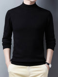 kkboxly  Men's Trendy Solid Knitted Pullover, Casual Mid Stretch Breathable Turtle Neck Base Layer For Outdoor Fall Winter