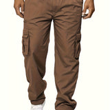 kkboxly Men's Solid Cargo Pants Casual Loose Fit Straight Leg Pants With Flap Pockets For Spring Summer Autumn Streetwear, Hiphop Style Outdoor