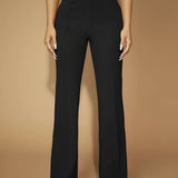 kkboxly  Solid Pintuck Straight Leg Pants, Casual High Waist Pants, Women's Clothing