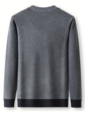 kkboxly  Men's Stylish Loose Solid Knitted Sweater, Casual Slightly Stretch Breathable Long Sleeve Turtle Neck Top For City Walk Street Hanging Outdoor Activities