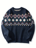 All Match Retro Knitted Sweater, Men's Casual Warm Slightly Stretch Crew Neck Pullover Sweater For Men Fall Winter